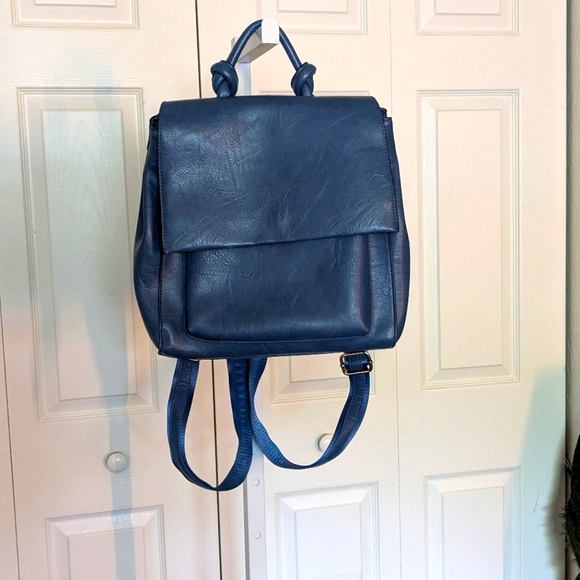 Vegan Leather Blue Backpack Purse - Picture 2 of 11